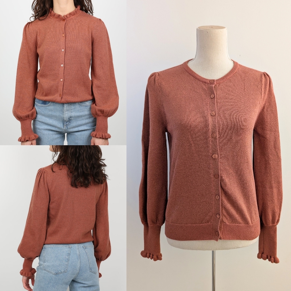 WYSE London Selena Lurex Cardigan Sweater In Terracotta Sz S